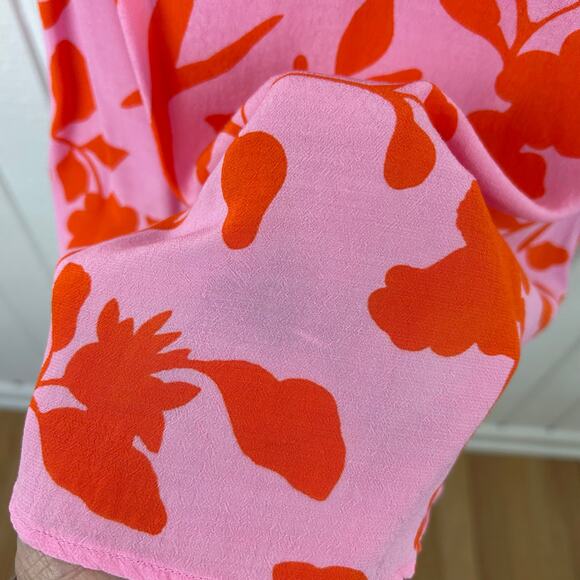 Talbots Blouse Top Pink Women Spring Short Sleeve Preppy Colorful Floral Size LP - Picture 3 of 7